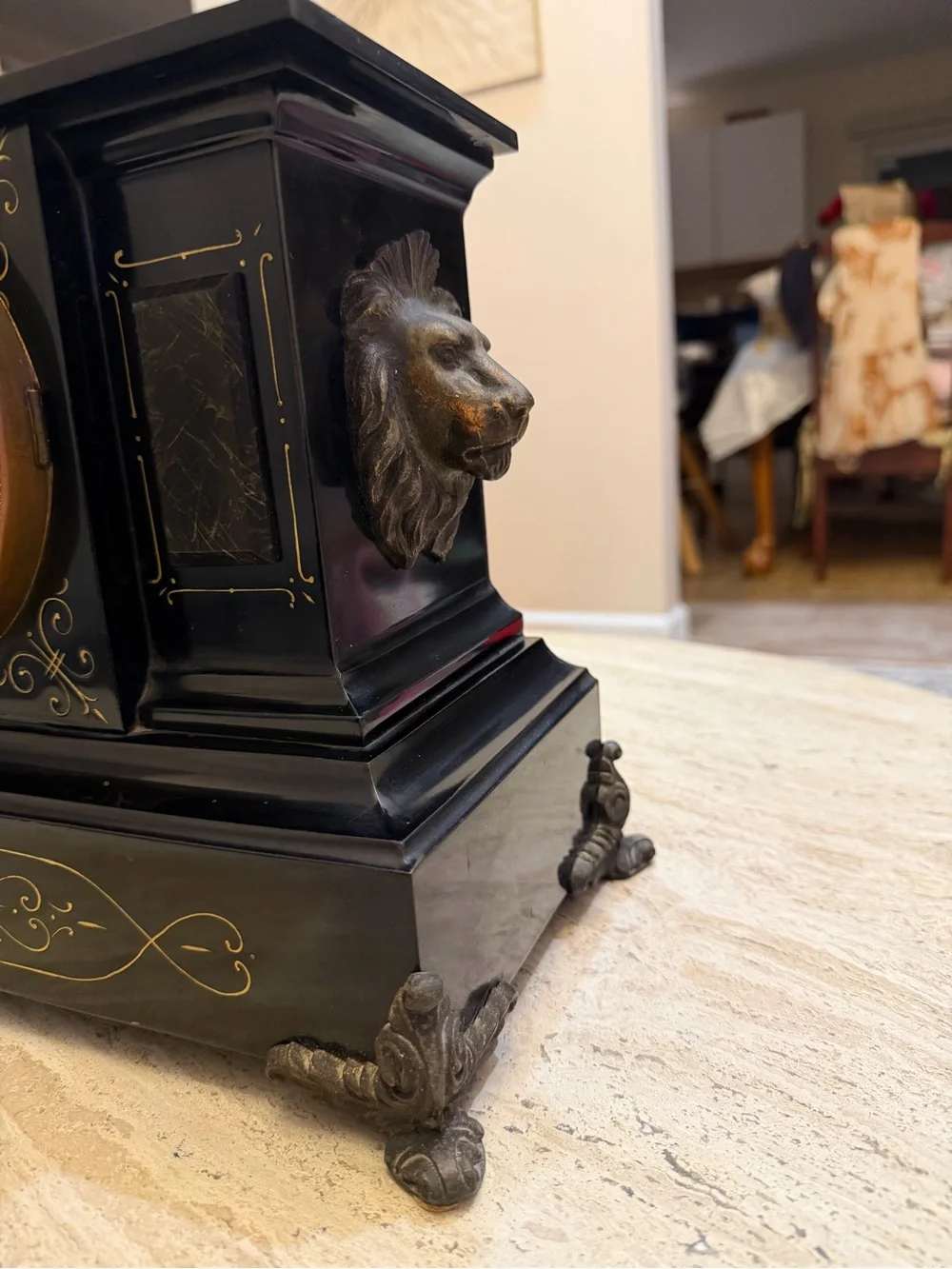 Antique Ansonia Iron 8 Day Mantle Clock *SUPER NICE* With Larger Lion's Heads